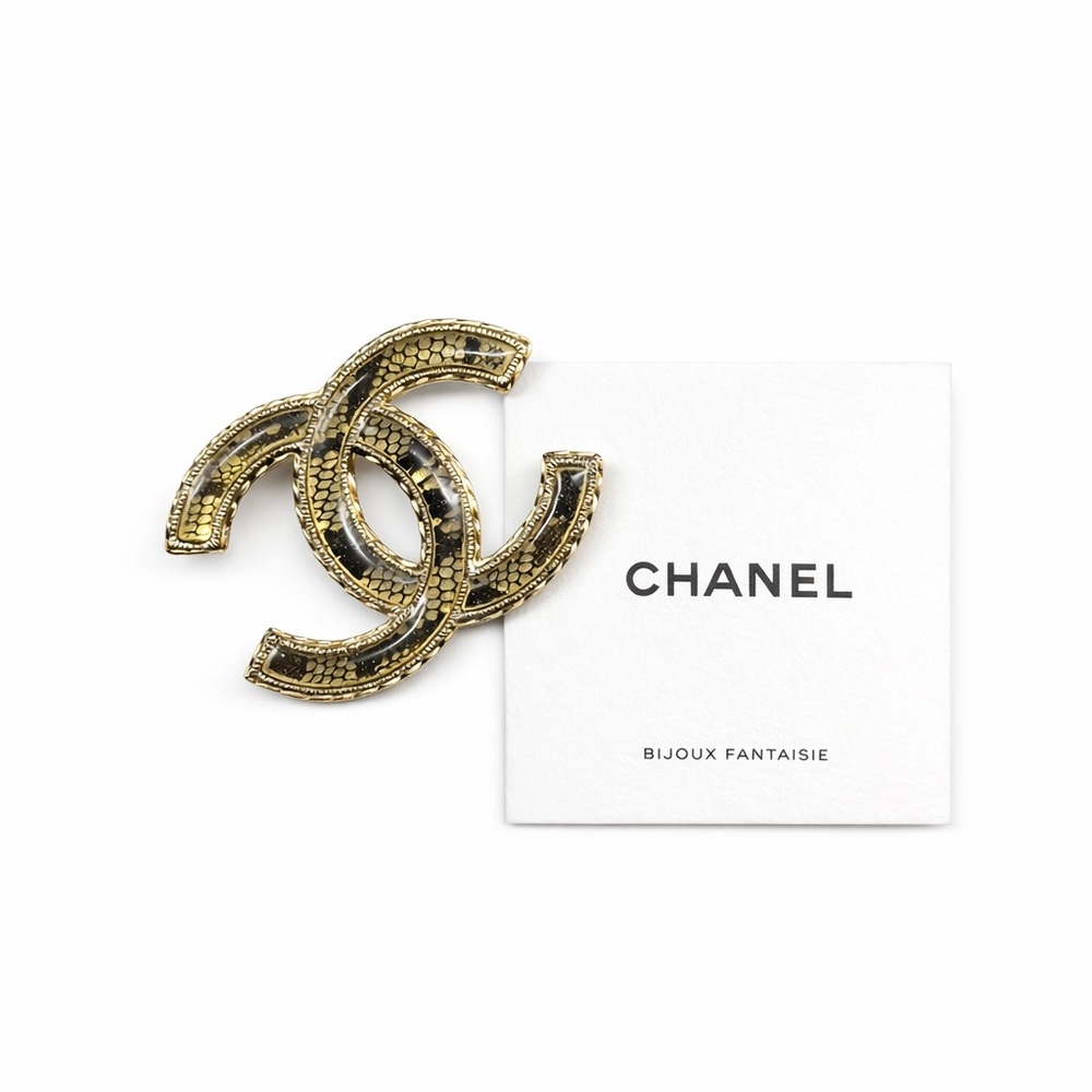 Chanel Gold/Black Lace Resin CC Brooch - Picture 2 of 5